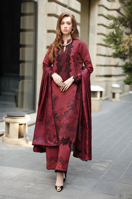 03-Piece Embroidered Lawn Suit With Digital Printed Dupatta
