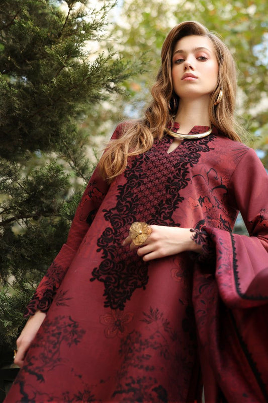 03-Piece Embroidered Lawn Suit With Digital Printed Dupatta