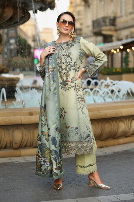 03-Piece Embroidered Lawn Suit With Digital Printed Dupatta