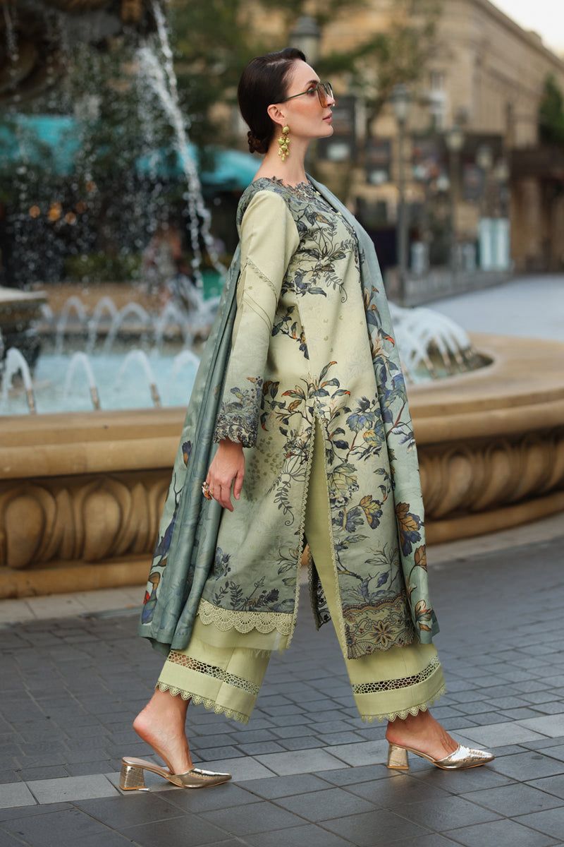 03-Piece Embroidered Lawn Suit With Digital Printed Dupatta