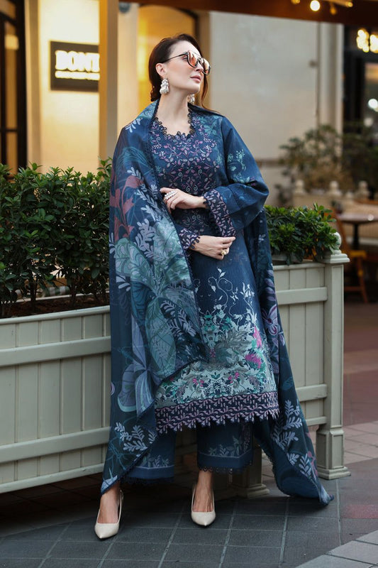03-Piece Embroidered Lawn Suit With Digital Printed Dupatta