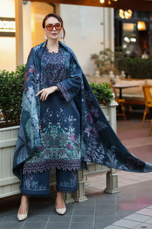 03-Piece Embroidered Lawn Suit With Digital Printed Dupatta