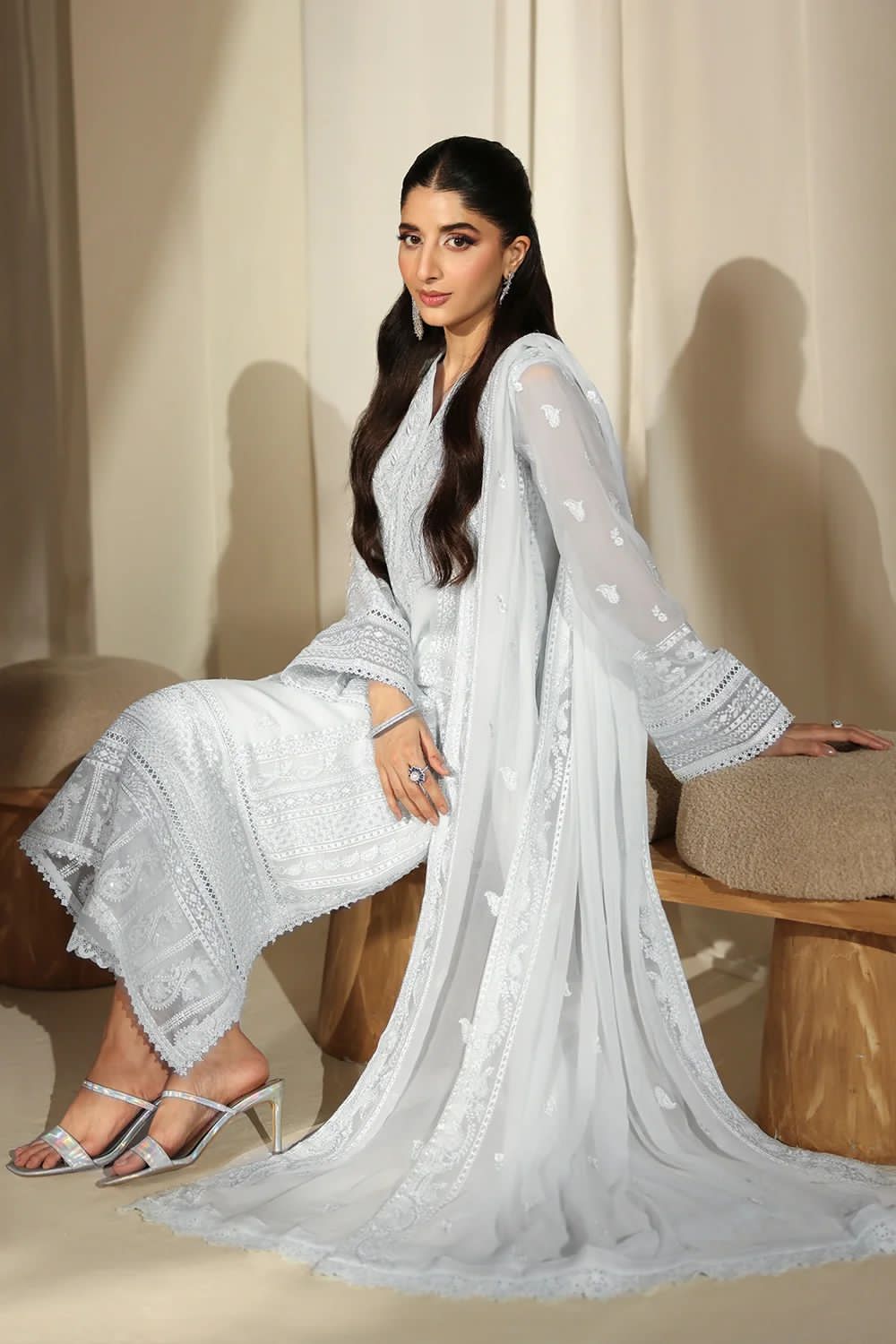 03-Piece Semi Pure Chiffon With Embroidered Work - Ready To Wear