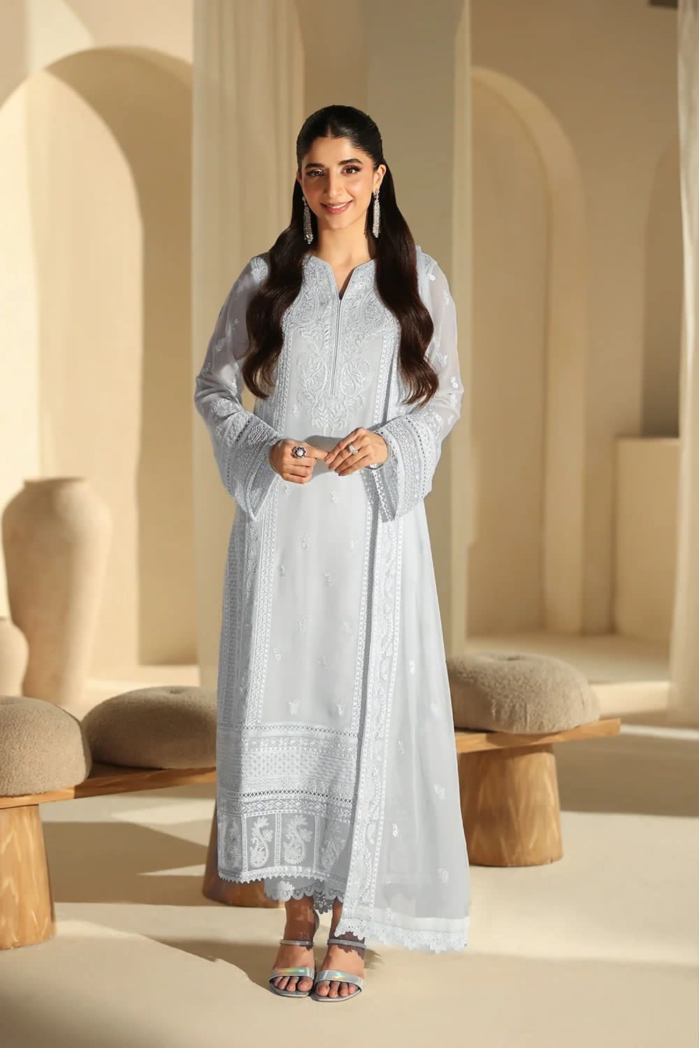03-Piece Semi Pure Chiffon With Embroidered Work - Ready To Wear