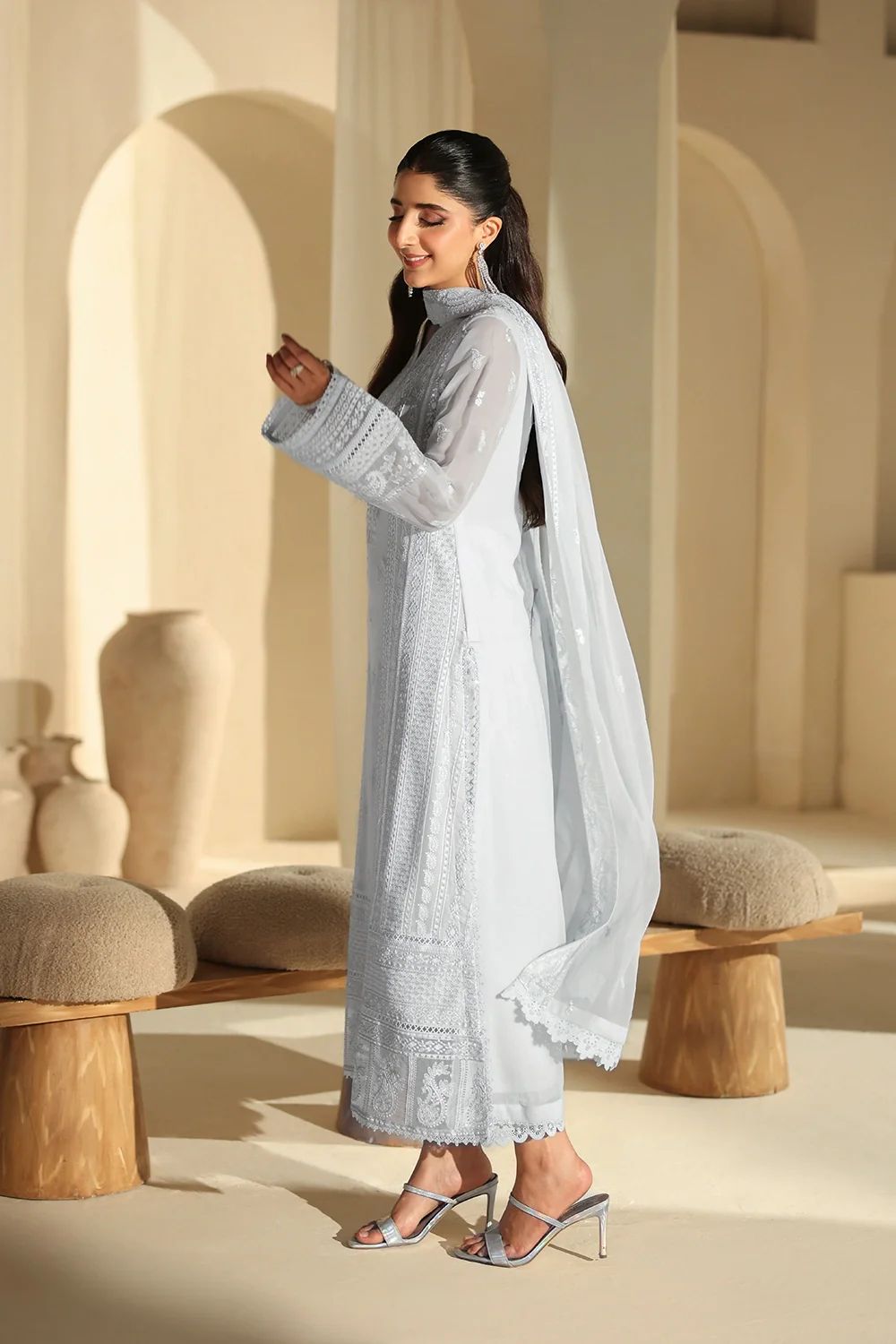03-Piece Semi Pure Chiffon With Embroidered Work - Ready To Wear
