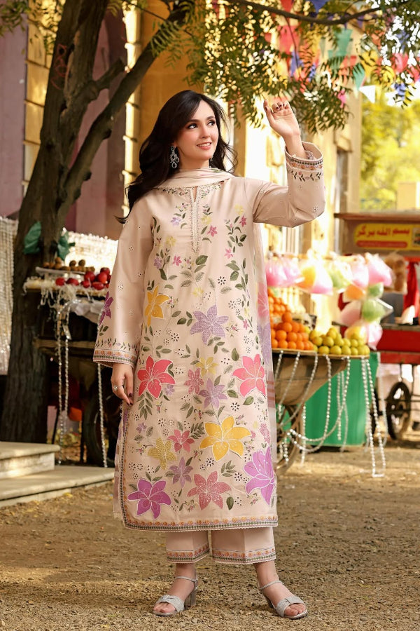 03-Piece Lawn Suit With Embroidered Chikankari - Ready To Wear