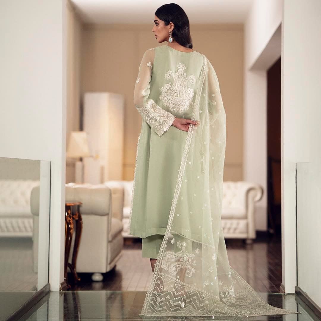 03-Piece Chiffon Suit With Embroidery - Ready To Wear