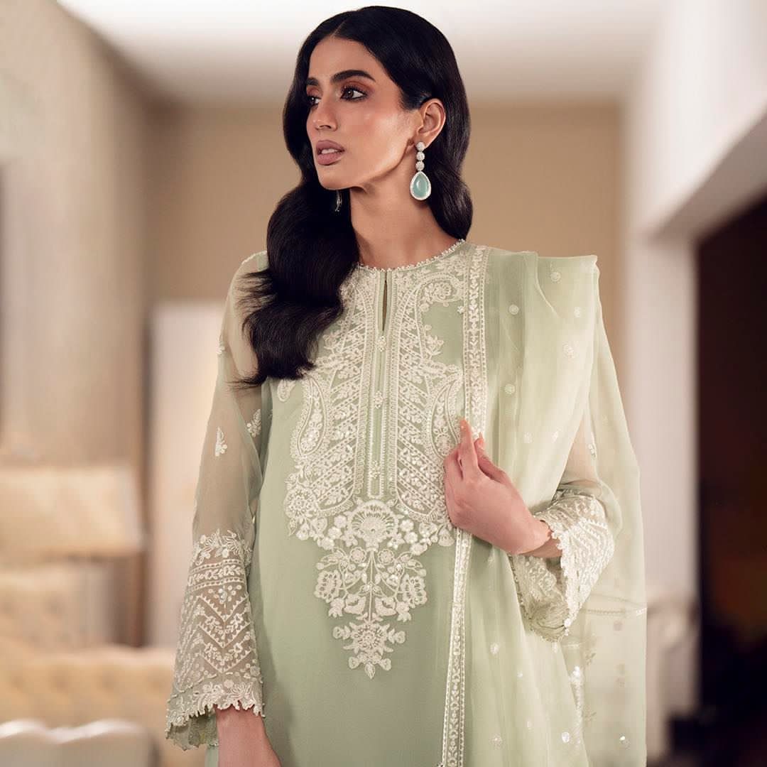 03-Piece Chiffon Suit With Embroidery - Ready To Wear