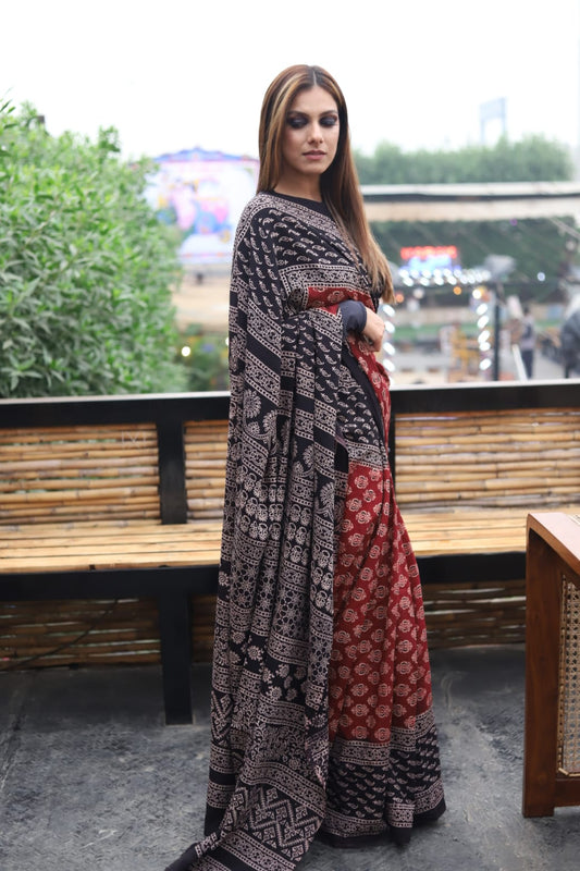Ajrak Organic Print Saree