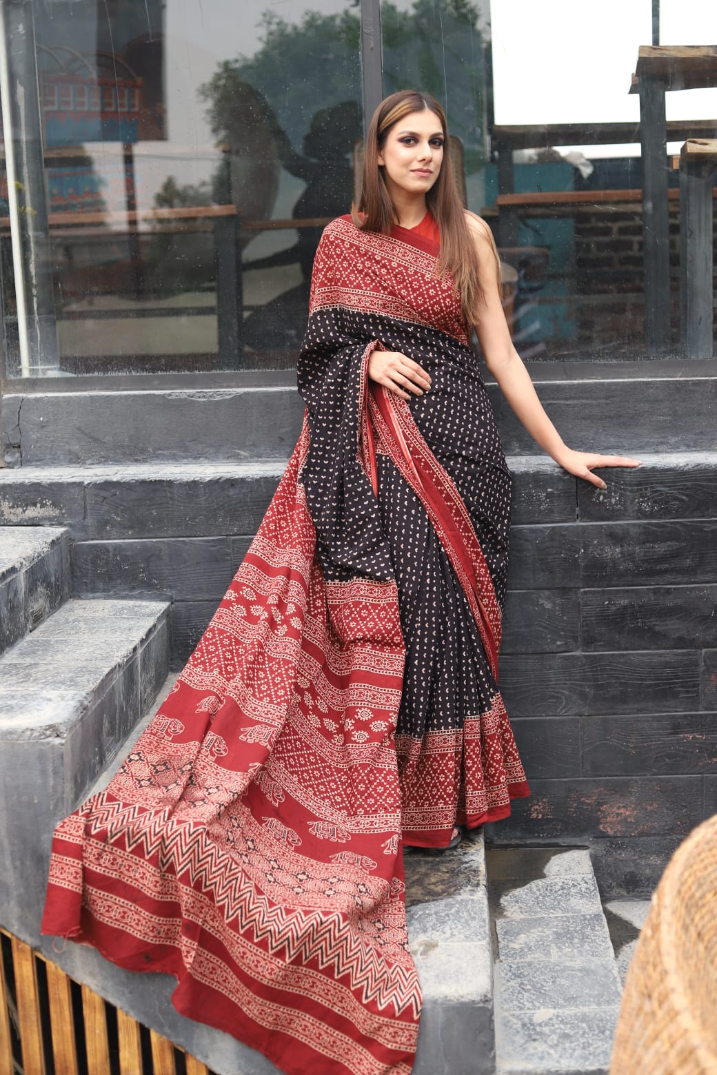 Ajrak Organic Print Saree
