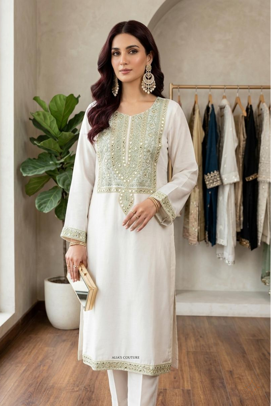 02-Piece Raw Silk Suit - Ready To Wear