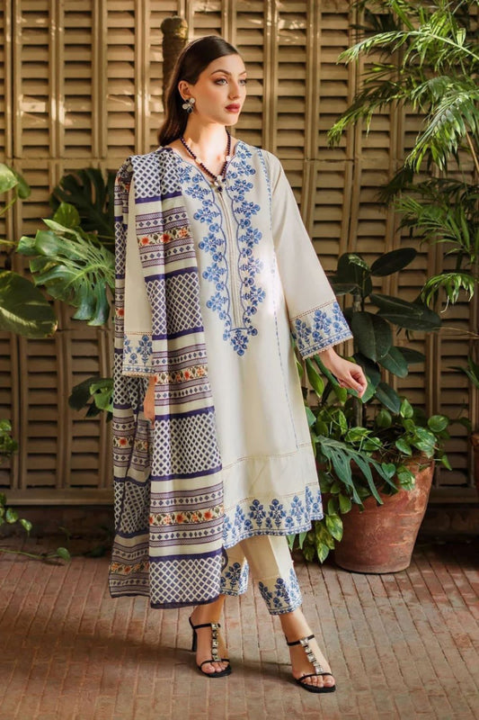 03-Piece Lawn Suit With Embroidery - Ready To Wear