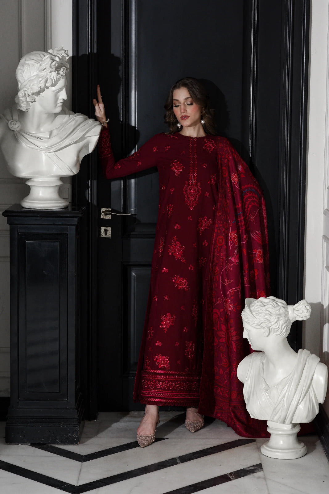03-Piece Embroidered Lawn Suit With Silk Dupatta | Ready To Wear