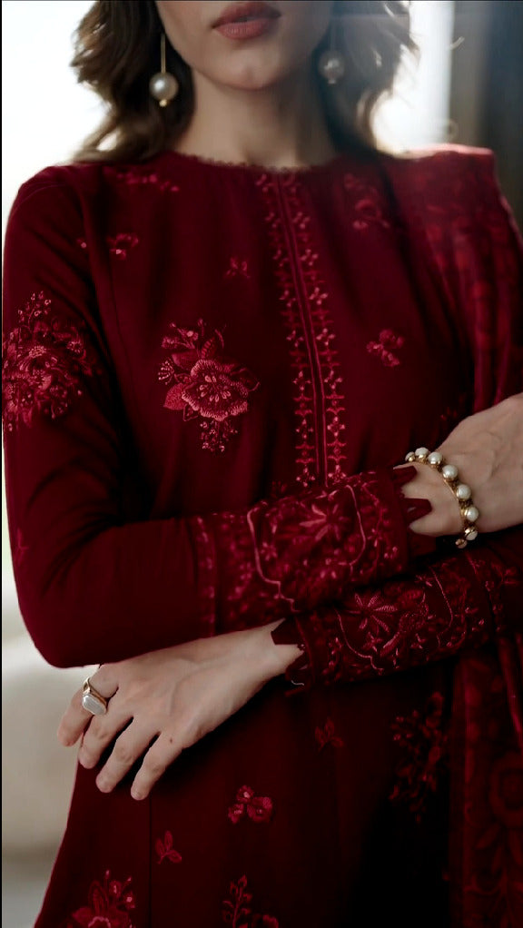 03-Piece Embroidered Lawn Suit With Silk Dupatta | Ready To Wear