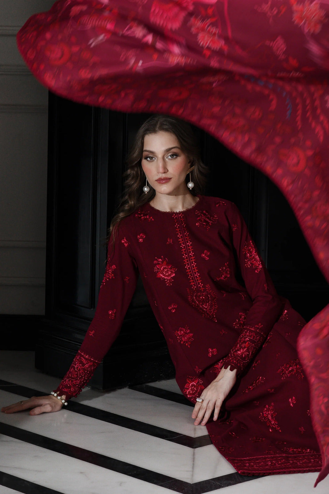 03-Piece Embroidered Lawn Suit With Silk Dupatta | Ready To Wear