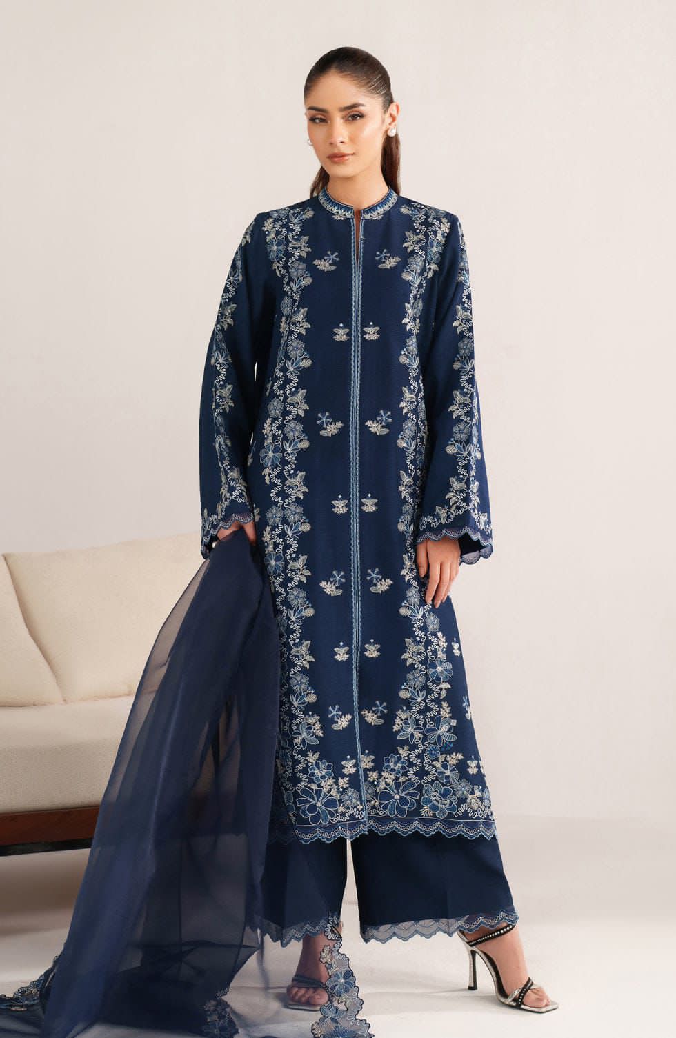 03-Piece Embroidered Lawn Suit With Chiffon Dupatta | Ready To Wear