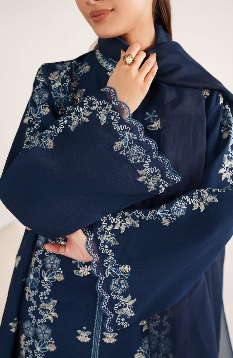 03-Piece Embroidered Lawn Suit With Chiffon Dupatta | Ready To Wear