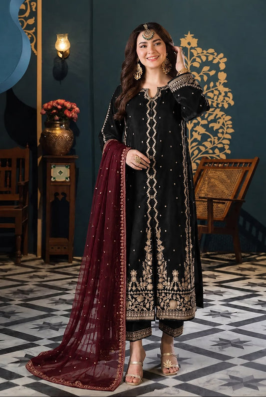 Heavy Embroidered Chiffon Suit with 4-Side Embroidered Dupatta | Ready to Wear