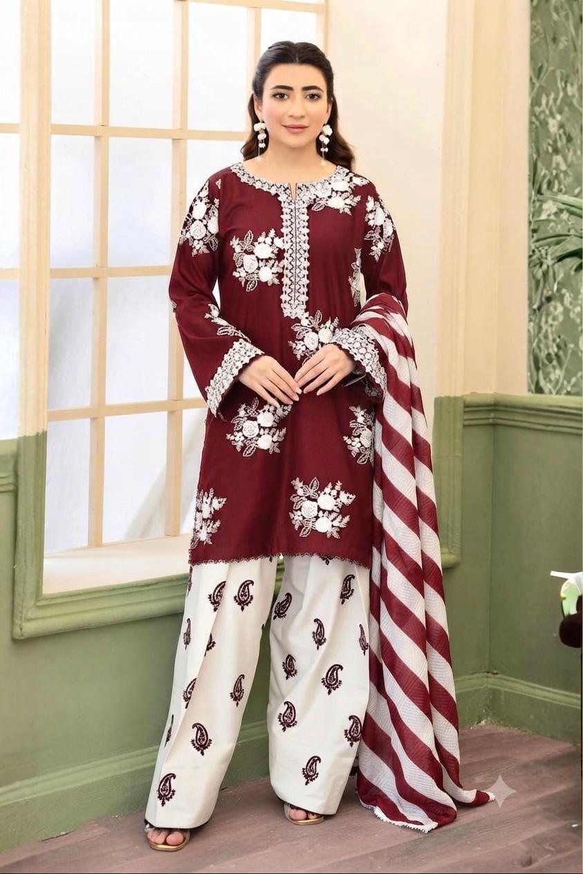 3 piece Lawn Suit With Monark Dupatta | Ready To Wear