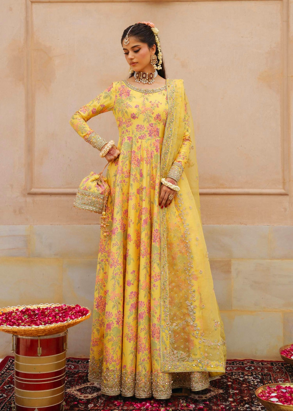 3-Piece Luxury Shamooz Silk Pallu Style Suit with Handcrafted Adda Work | Ready to Wear