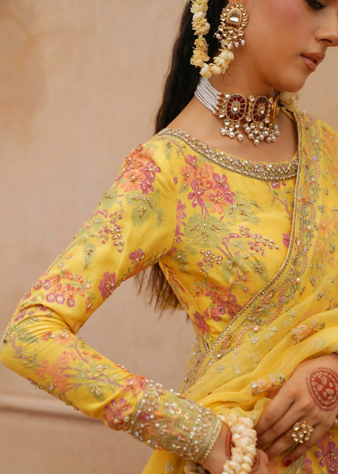 3-Piece Luxury Shamooz Silk Pallu Style Suit with Handcrafted Adda Work | Ready to Wear