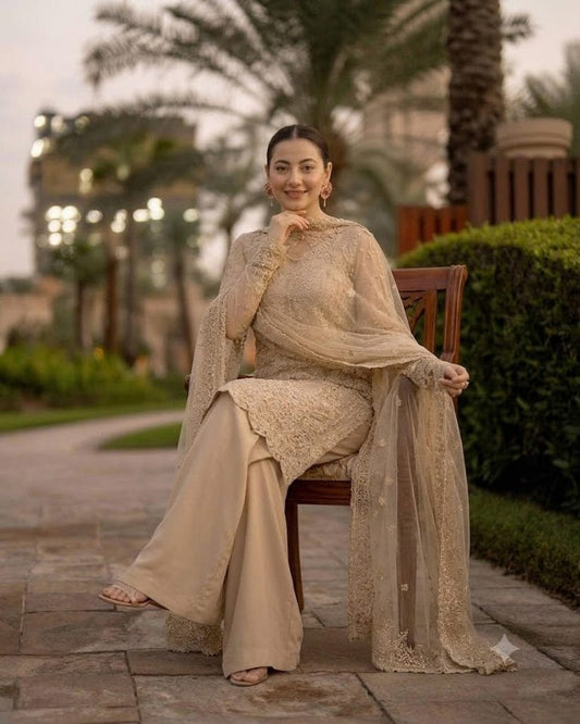 3-Piece Embroidered Organza Suit with Handwork & Organza Dupatta | Ready to Wear