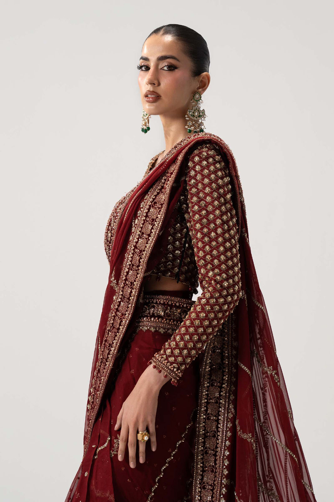 Sequined Embroidered Chiffon Saree with Raw Silk Blouse | Ready To Wear