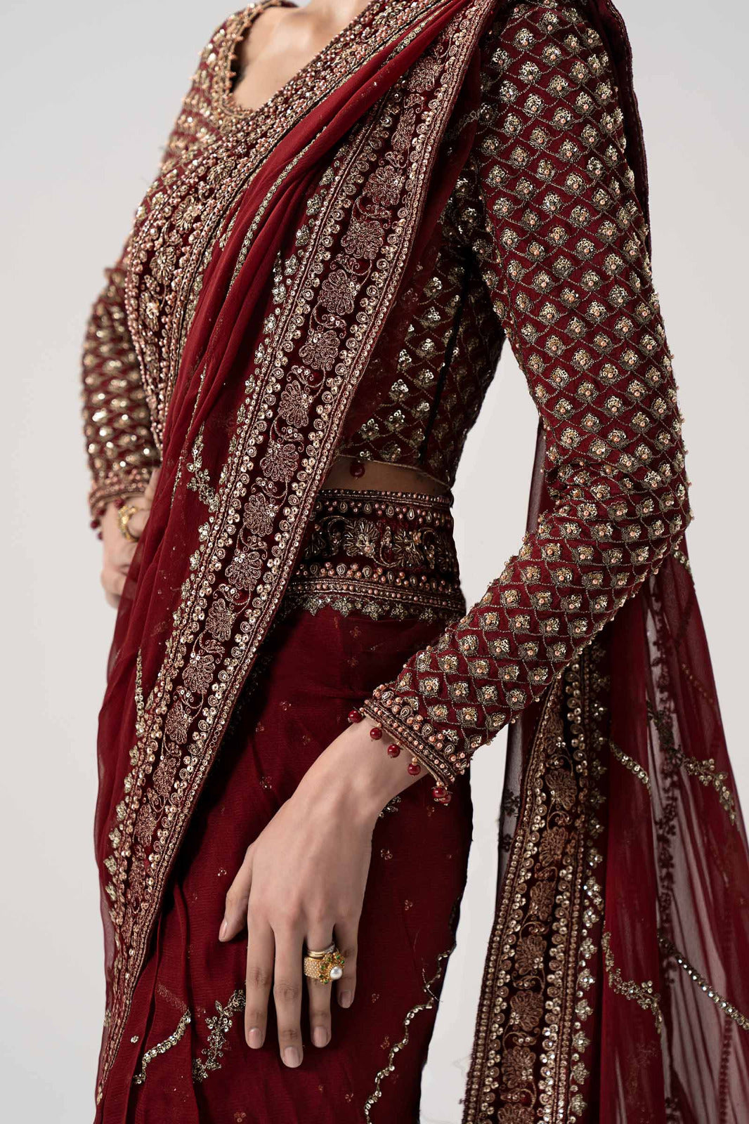 Sequined Embroidered Chiffon Saree with Raw Silk Blouse | Ready To Wear