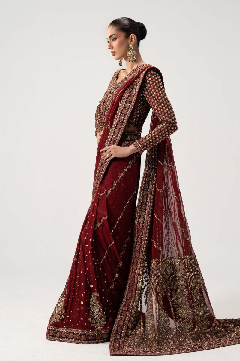 Sequined Embroidered Chiffon Saree with Raw Silk Blouse | Ready To Wear