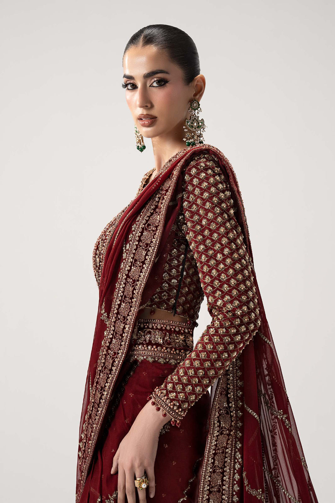 Sequined Embroidered Chiffon Saree with Raw Silk Blouse | Ready To Wear