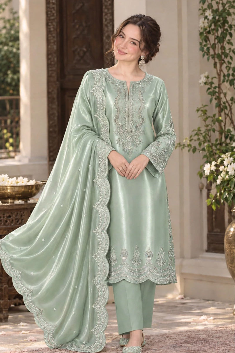 Luxury Sheesha Silk Heavy Embroidered 3-Piece Suit | Ready To Wear