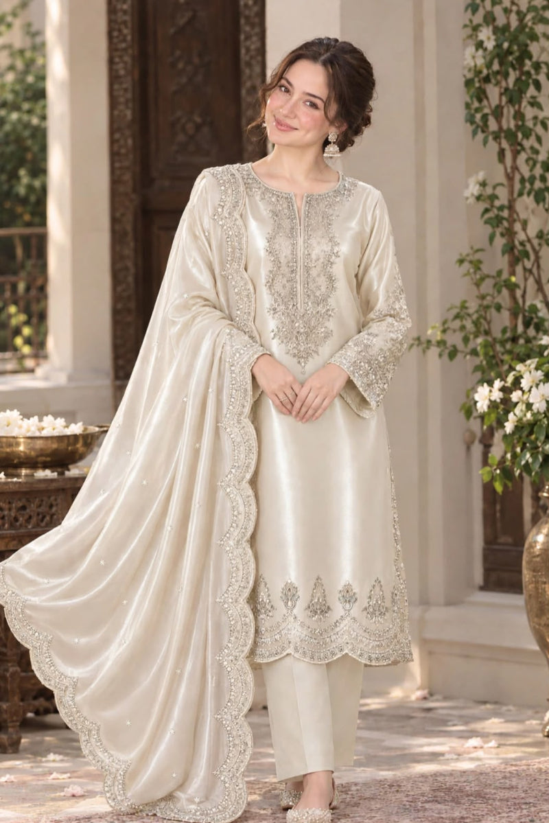 Luxury Sheesha Silk Heavy Embroidered 3-Piece Suit | Ready To Wear