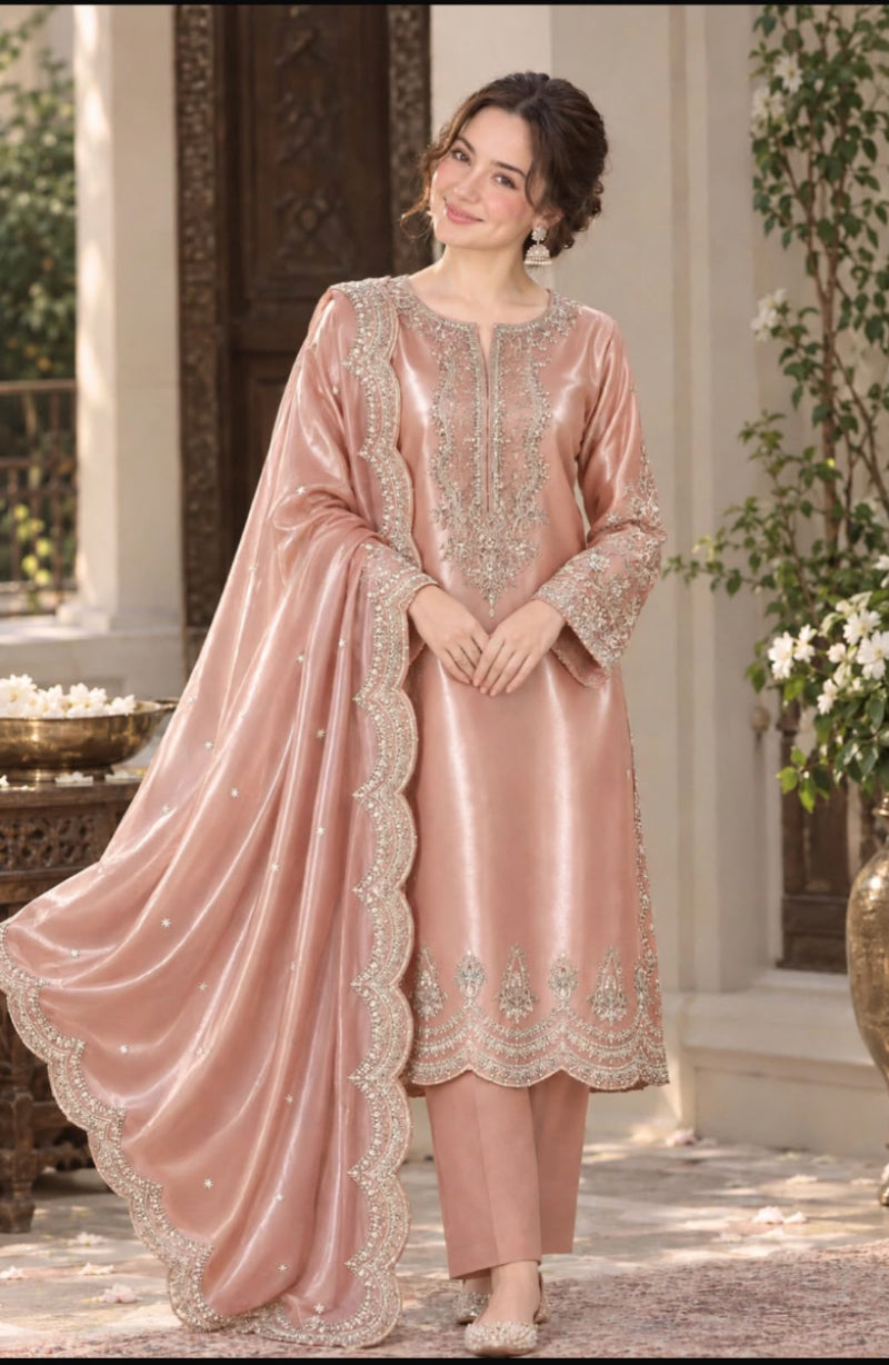 Luxury Sheesha Silk Heavy Embroidered 3-Piece Suit | Ready To Wear