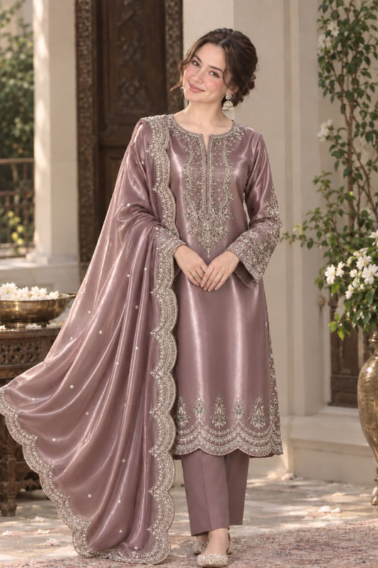 Luxury Sheesha Silk Heavy Embroidered 3-Piece Suit | Ready To Wear