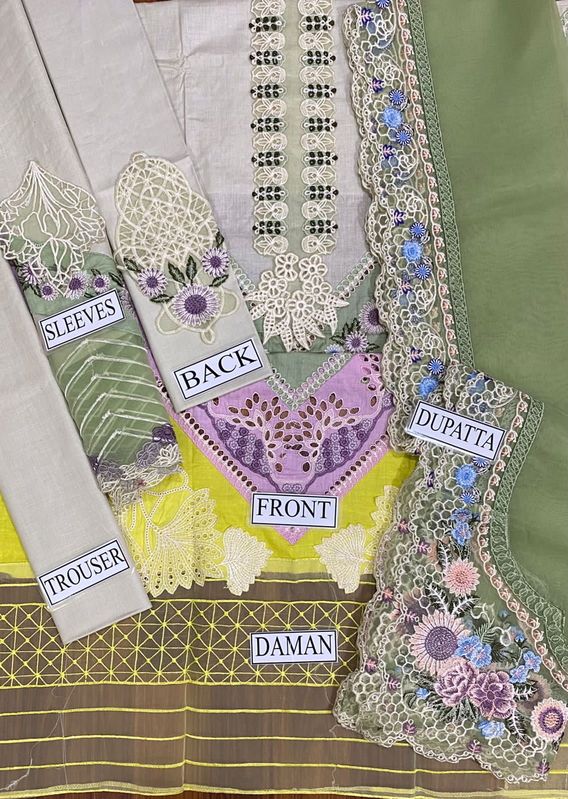 03 Piece Shade V Panel Fully Heavy Embroidered suit