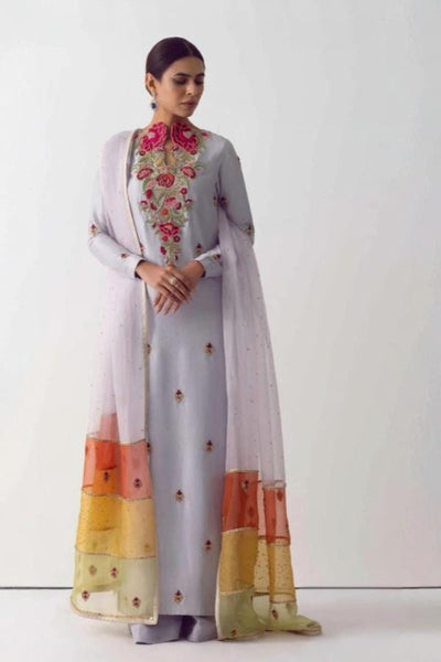 3 Piece Stitched Raw Silk Dress - Ready To Wear