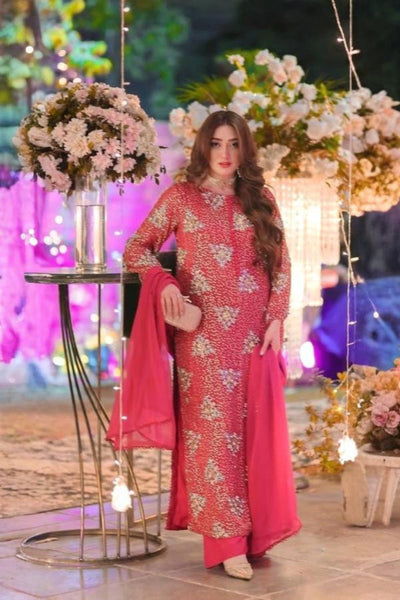 3 Piece Stitched Chiffon Dress - Ready To Wear