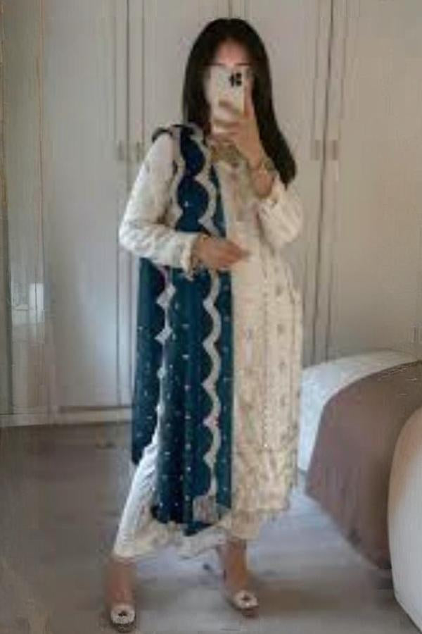 3 Piece Stitched Chiffon Dress - Ready To Wear