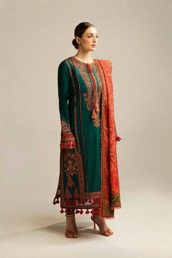 3 Piece Stitched Embroidered Dhanak Dress - Ready To Wear