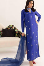 3 Piece Stitched Raw Silk Dress - Ready to Wear