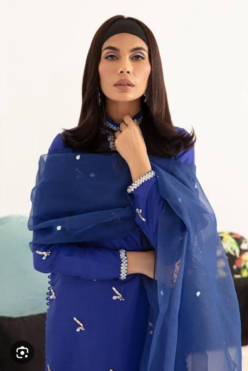 3 Piece Stitched Raw Silk Dress - Ready to Wear