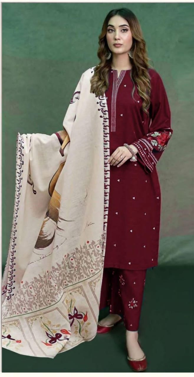 3 Piece   Stitched Dhanak Dress -Ready to Wear