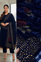 3 Piece Velvet Suit Set with 4-Side Border Shawl -  Ready to Wear
