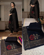 3 Piece Velvet Suit Set with 4-Side Border Shawl -  Ready to Wear