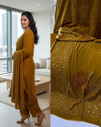 3 Piece Velvet Suit Set with 4-Side Border Shawl -  Ready to Wear