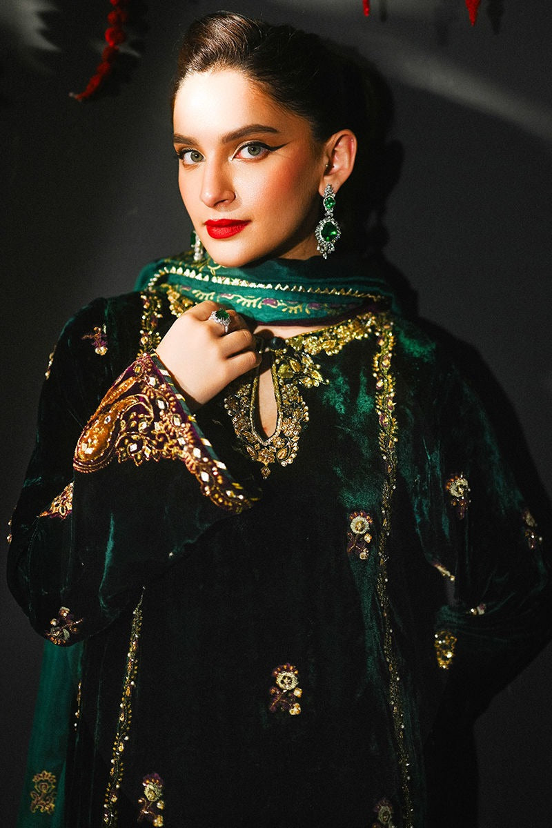 3  Piece Luxury Formals Embroidered Velvet Dress