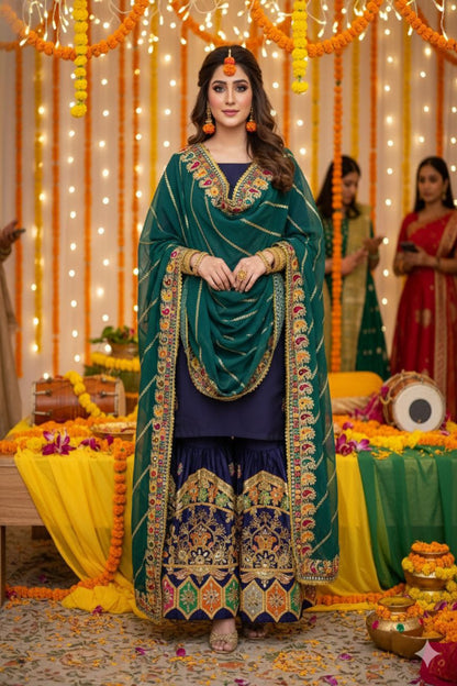 3 Piece Stitched  Gharara suit - Ready  to Wear