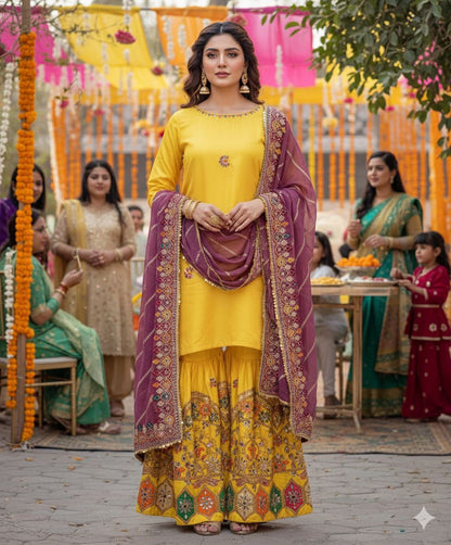 3 Piece Stitched  Gharara suit - Ready  to Wear