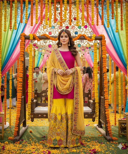 3 Piece Stitched  Gharara suit - Ready  to Wear