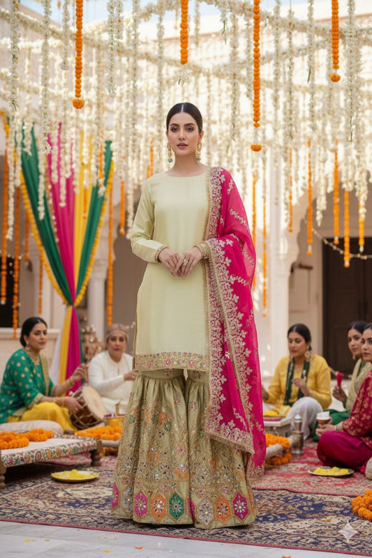 3 Piece Stitched Gharara Suit - Ready  to  Wear